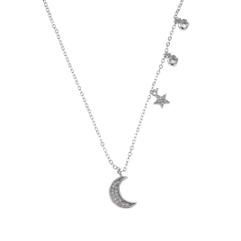 Gargantilla plata luna y estrella con circonitas blancas en Plata de Ley 925