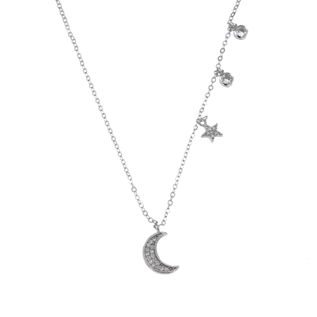 Gargantilla plata luna y estrella con circonitas blancas en Plata de Ley 925