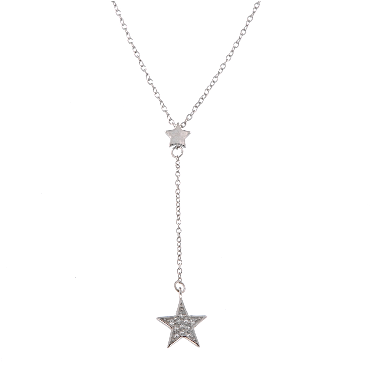 <p>Gargantilla alargada con caída acabada en una pequeña estrella decorada con circonitas blancas,en plata de primera ley.</p>
<