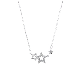 Gargantilla plata trío de estrellas con circonitas blancas en Plata de Ley 925