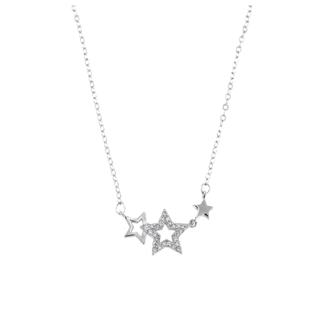 <p>Gargantilla decoradas con estrella de circonitas en color blanco,en plata de primera ley.</p>
<p>Cadena 45 cm. </p>
<p>Plata 