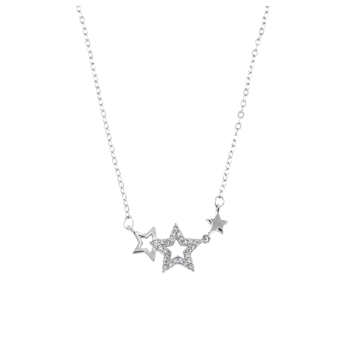 Gargantilla plata trío de estrellas con circonitas blancas en Plata de Ley 925