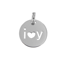 Colgante circular con diseño calado “I ♥ Y” Grande en Plata