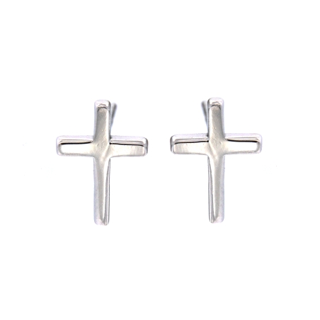 Pendientes de presión cruz lisa de Plata de Ley 925