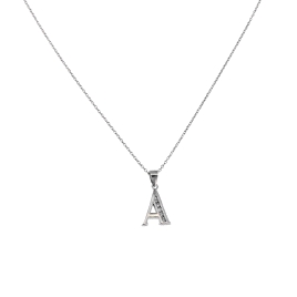 Gargantilla de plata con una largura de 40 cm y extensible 5 cm, con una pequeña letra inicial decorado con circonitas de 10 mm 