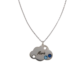 Colgante Nube con Nombre, Estrellas Caladas y Circonitas Azules en Plata