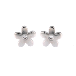 Pendientes de presión flor de cinco pétalos con circonita blanca