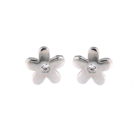 Pendientes de presión flor de cinco pétalos con circonita blanca