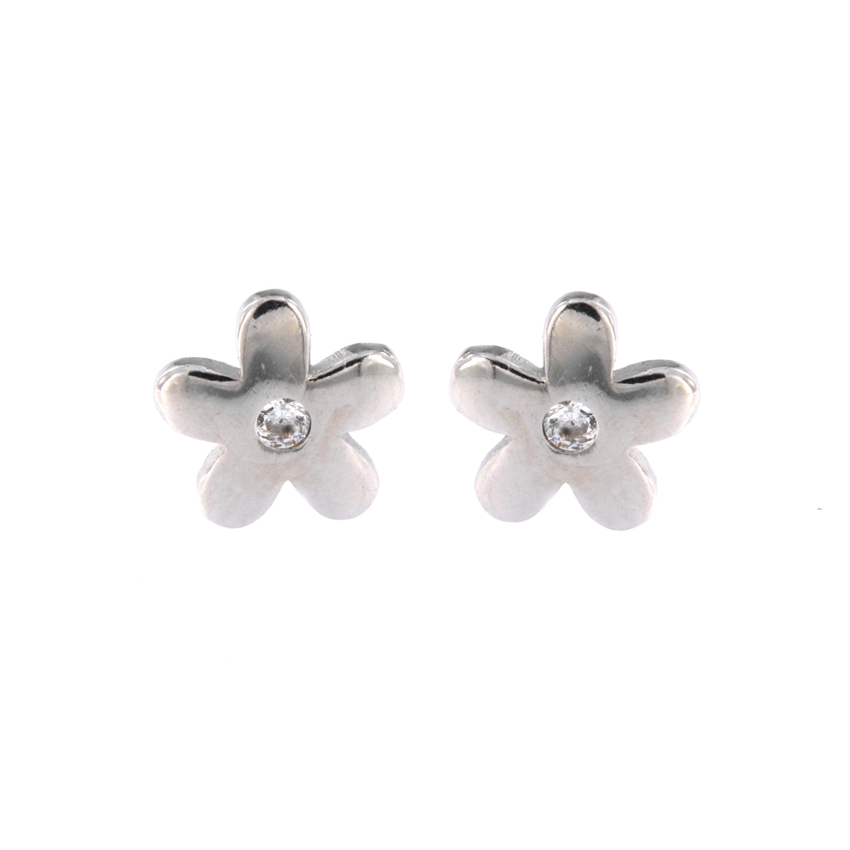 Pendientes de presión flor de cinco pétalos con circonita blanca
