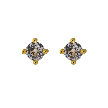 Pendientes de presión garra 3 mm dorados con circonita blanca