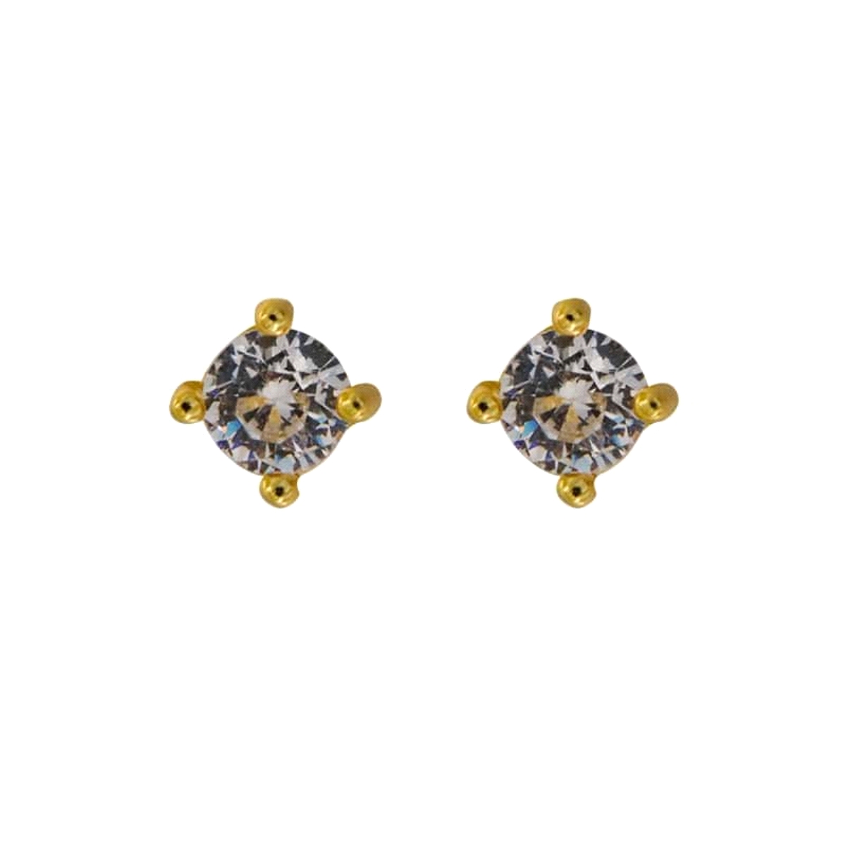 Pendientes de presión garra 3 mm dorados con circonita blanca