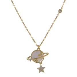 Gargantilla dorada planeta con luna y estrella de circonitas