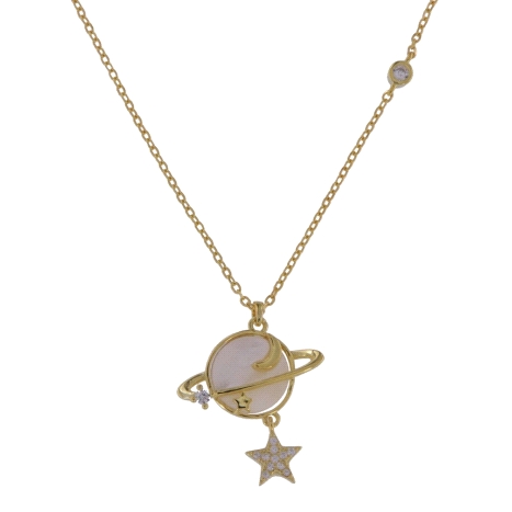 Gargantilla dorada planeta con luna y estrella de circonitas