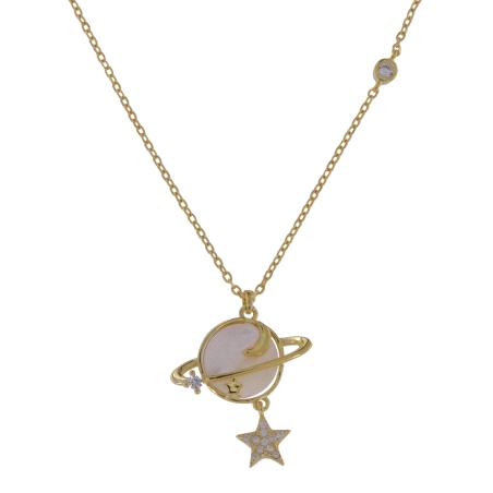 Gargantilla dorada planeta con luna y estrella de circonitas