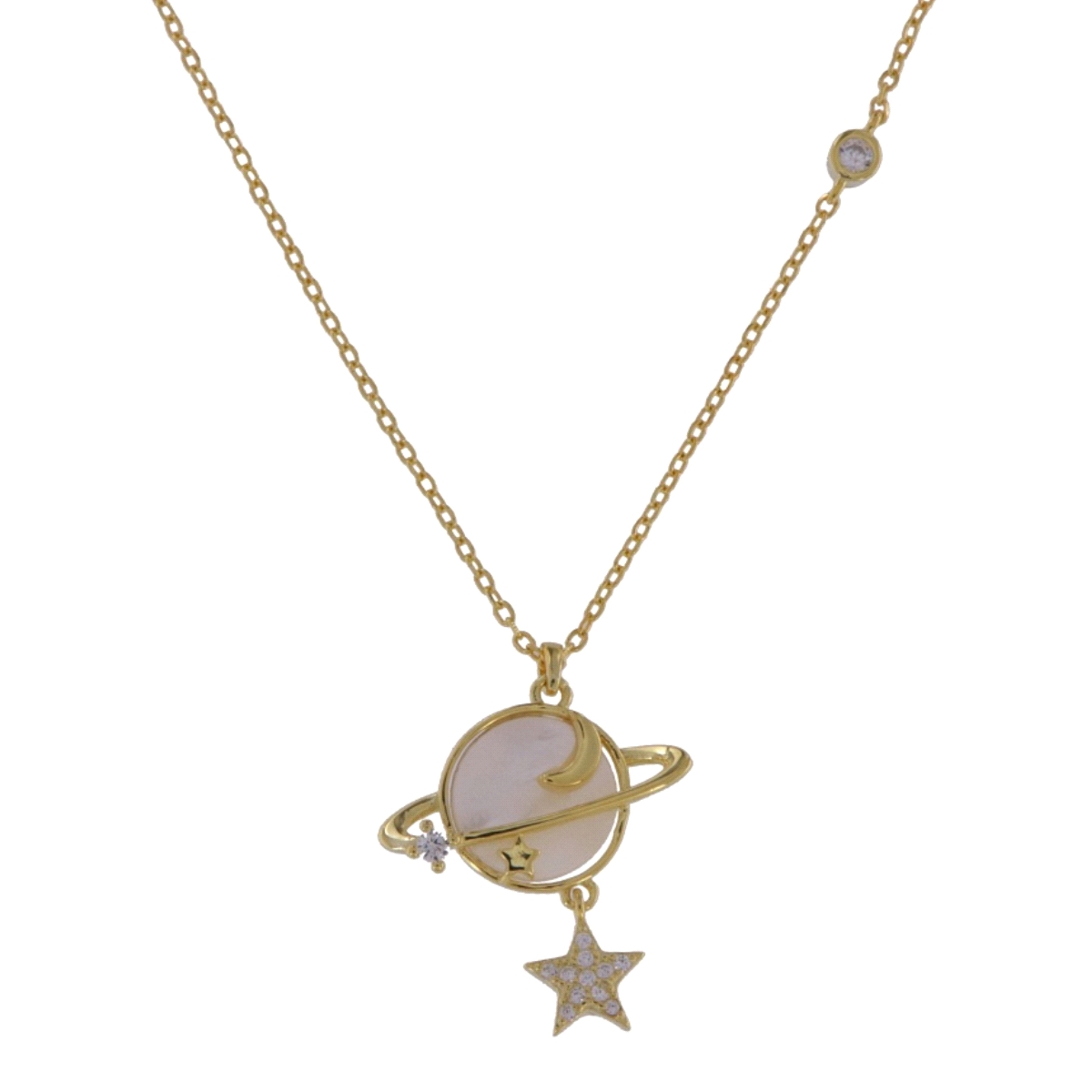 Gargantilla dorada planeta con luna y estrella de circonitas