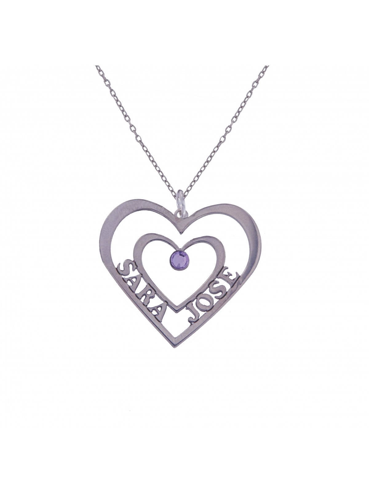 COLGANTE DE DOBLE CORAZÓN DE PLATA CON ¿?