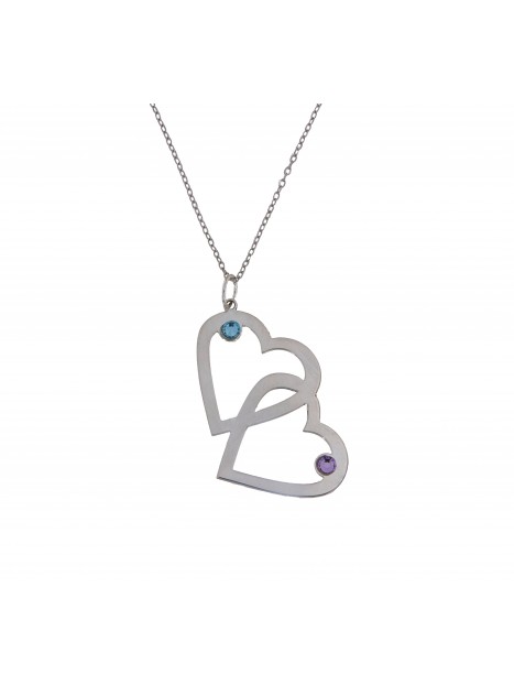 Gargantilla De Plata Con Corazones Entrelazados Y Circonitas De Color