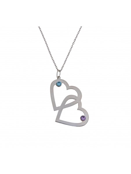 Gargantilla De Plata Con Corazones Entrelazados Y Circonitas De Color